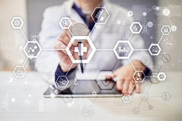 Sanal ekran üzerinde tıbbi kavramı. Sağlık. Online Tıbbi Danışma ve sağlık kontrol, Emr, Ehr