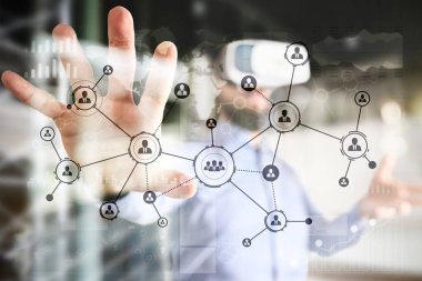 İnsanlar simgeler yapısı sosyal ağ. Saatlik insan kaynakları yönetimi. İş internet ve teknoloji kavramı.