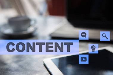 Sanal ekran içerik metni. İş kavramı, teknoloji ve internet. 