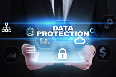 Veri koruma, siber güvenlik, bilgi güvenliği ve şifreleme. İnternet Teknoloji ve iş kavramı.