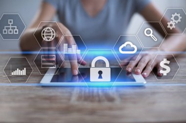 Veri koruma, siber güvenlik, bilgi güvenliği ve şifreleme. İnternet Teknoloji ve iş kavramı.