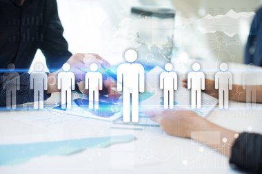 İnsan kaynakları yönetimi, insan kaynakları, işe alım, liderlik ve ekip oluşturma. İş ve teknoloji kavramı.