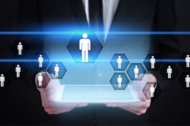 İnsan kaynakları yönetimi, insan kaynakları, işe alım, liderlik ve ekip oluşturma. İş ve teknoloji kavramı.