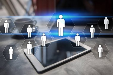 İnsan kaynakları yönetimi, insan kaynakları, işe alım, liderlik ve ekip oluşturma. İş ve teknoloji kavramı.