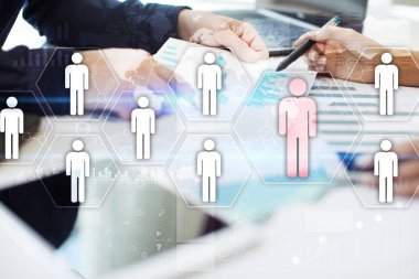 İnsan kaynakları yönetimi, insan kaynakları, işe alım, liderlik ve ekip oluşturma. İş ve teknoloji kavramı.