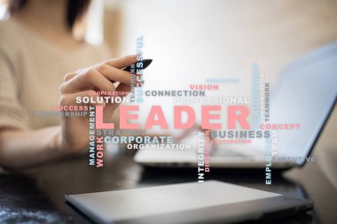 Lider. Liderlik. Ekip oluşturma. İş kavramı. Kelime bulutu.