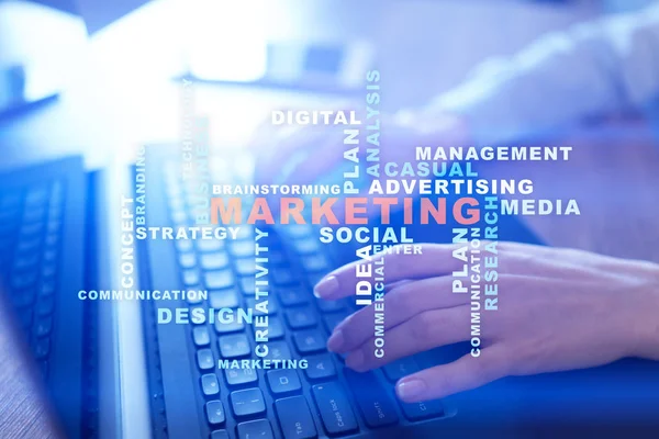 Concepto de negocio de marketing en la pantalla virtual. Palabras nube . —  Fotos de Stock