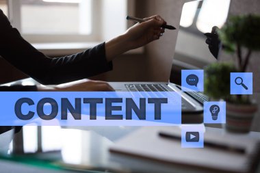 Sanal ekran içerik metni. İş kavramı, teknoloji ve internet. 