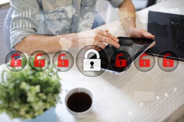 Siber Güvenlik, veri koruma, bilgi güvenliği ve şifreleme. İnternet Teknoloji ve iş kavramı.