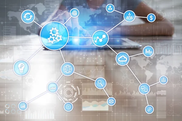 Concepto de automatización como innovación, mejora de la productividad, fiabilidad en los procesos tecnológicos y empresariales . —  Fotos de Stock