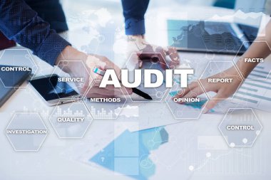 Denetim iş kavramı. Denetçi. Uygunluk. Sanal ekran teknolojisi.