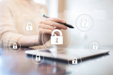 Siber Güvenlik, veri koruma, bilgi güvenliği ve şifreleme. İnternet Teknoloji ve iş kavramı.