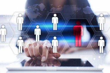 İnsan kaynakları yönetimi, insan kaynakları, işe alım, liderlik ve ekip oluşturma. İş ve teknoloji kavramı.