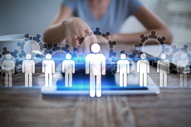 İnsan kaynakları yönetimi, insan kaynakları, işe alım, liderlik ve ekip oluşturma. İş ve teknoloji kavramı.