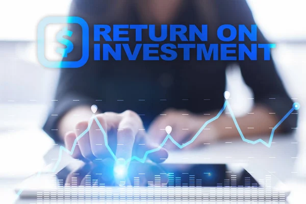 ROI, avkastning på investeringar affärer och teknik koncept. Virtuella skärmbakgrunden. — Stockfoto