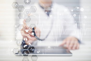 Sanal ekran üzerinde tıbbi kavramı. Sağlık. Online Tıbbi Danışma ve sağlık kontrol, Emr, Ehr.