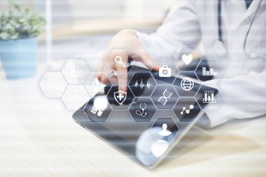 Sanal ekran üzerinde tıbbi kavramı. Sağlık. Online Tıbbi Danışma ve sağlık kontrol, Emr, Ehr.