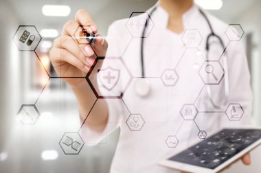 Sanal ekran üzerinde tıbbi kavramı. Sağlık. Online Tıbbi Danışma ve sağlık kontrol, Emr, Ehr.