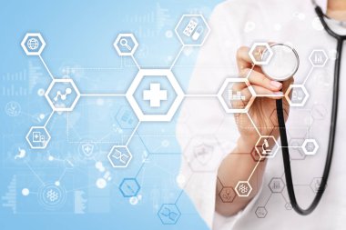 Sanal ekran üzerinde tıbbi kavramı. Sağlık. Online Tıbbi Danışma ve sağlık kontrol, Emr, Ehr.