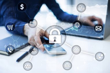 Siber Güvenlik, veri koruma, bilgi güvenliği ve şifreleme. İnternet Teknoloji ve iş kavramı.