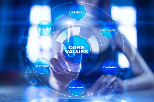 Kernwerte Geschäfts- und Technologiekonzept auf dem virtuellen Bildschirm. — Stockfoto
