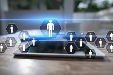 İnsan kaynakları yönetimi, insan kaynakları, işe alım, liderlik ve ekip oluşturma. İş ve teknoloji kavramı.