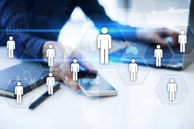 İnsan kaynakları yönetimi, insan kaynakları, işe alım, liderlik ve ekip oluşturma. İş ve teknoloji kavramı.