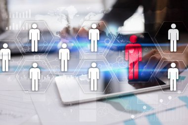 İnsan kaynakları yönetimi, insan kaynakları, işe alım, liderlik ve ekip oluşturma. İş ve teknoloji kavramı.