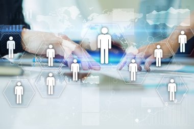 İnsan kaynakları yönetimi, insan kaynakları, işe alım, liderlik ve ekip oluşturma. İş ve teknoloji kavramı.