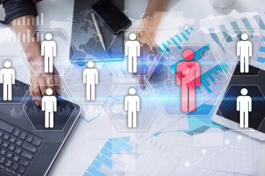 İnsan kaynakları yönetimi, insan kaynakları, işe alım, liderlik ve ekip oluşturma. İş ve teknoloji kavramı.