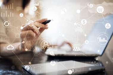 Metin, sanal ekran arka plan ile kutsal kişilerin resmi için şablon. İş, internet teknoloji ve ağ kavramı.