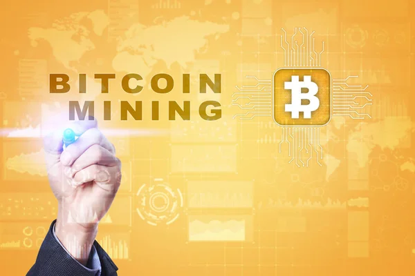 Minería Bitcoin. Criptomoneda, blockchain. Tecnología financiera y concepto de internet . —  Fotos de Stock