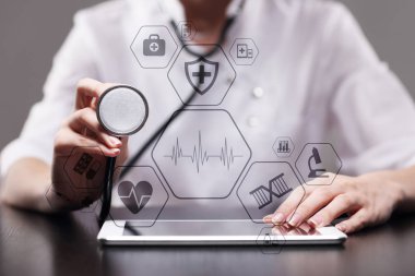 Sanal ekran üzerinde tıbbi kavramı. Sağlık. Online Tıbbi Danışma ve sağlık kontrol, Emr, Ehr.