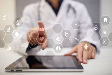 Sanal ekran üzerinde tıbbi kavramı. Sağlık. Online Tıbbi Danışma ve sağlık kontrol, Emr, Ehr.