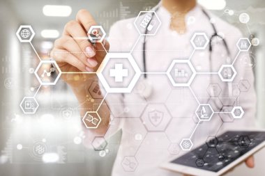 Sanal ekran üzerinde tıbbi kavramı. Sağlık. Online Tıbbi Danışma ve sağlık kontrol, Emr, Ehr.