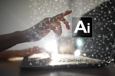 AI, yapay zeka, Makine öğrenimi, sinir ağları ve modern teknolojiler kavramlar. Çok ve otomasyon.