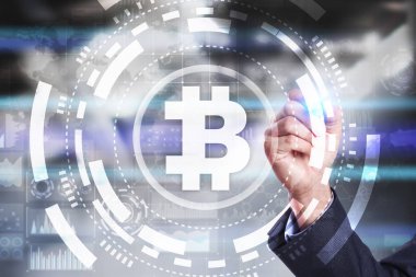Bitcoin cryptocurrency. Finans teknolojileri. Internet para. İş kavramı.