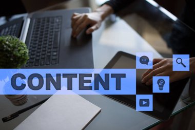 Sanal ekran içerik metni. İş kavramı, teknoloji ve internet. 