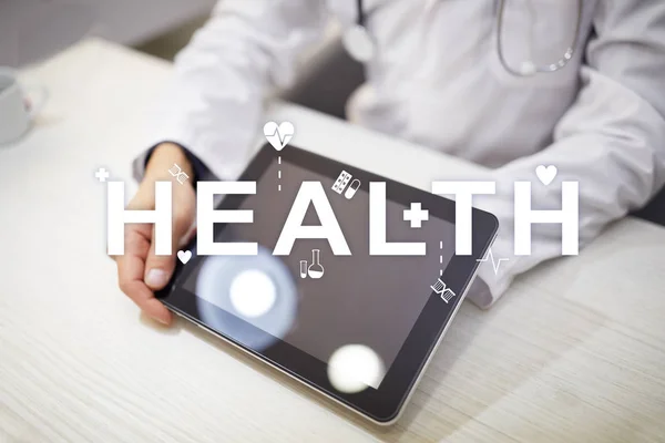 Good health check. Medical doctor using modern virtual screen computer. — Stock Photo, Image