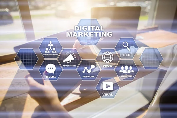 Digitale technologie marketingconcept. Internet. Online. Zoekmachineoptimalisatie. SEO. Smm. reclame. — Stockfoto