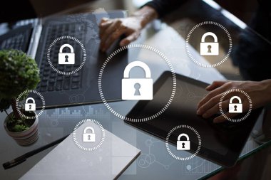 Siber Güvenlik, veri koruma, bilgi güvenliği ve şifreleme. İnternet Teknoloji ve iş kavramı.