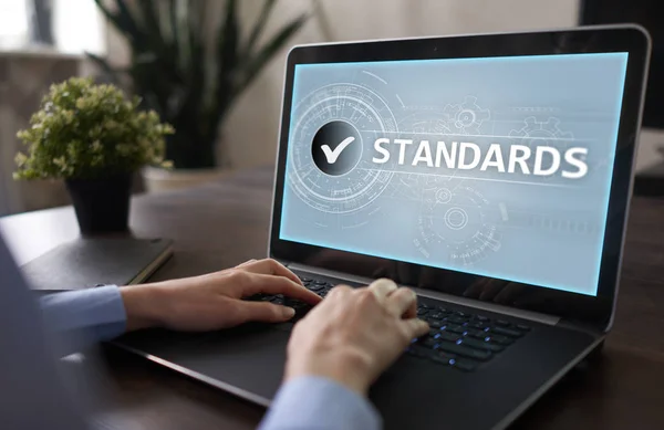 Standards compliant check, Quality assurance and control. Business and technology concept. — Stock Photo, Image