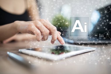 AI, yapay zeka, Makine öğrenimi, sinir ağları ve modern teknolojiler kavramlar. Çok ve otomasyon.