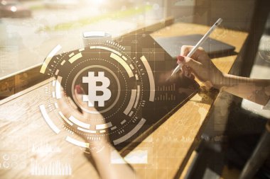 Bitcoin cryptocurrency. Finans teknolojileri. Internet para. İş kavramı.
