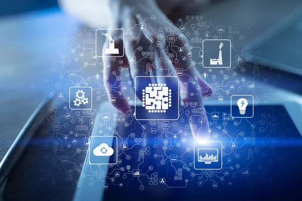 Microchip, Cpu, Processor, Microcircuit Computing Engineering. industriële en technologie Concept. Slimme industrie 4.0. — Stockfoto