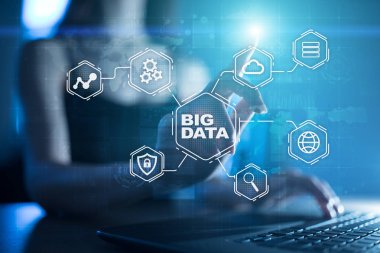 Sanal ekran üzerinde büyük veri teknoloji ve internet kavramı.