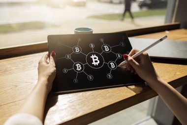 Bitcoin cryptocurrency. Finans teknolojileri. Internet para. İş kavramı.