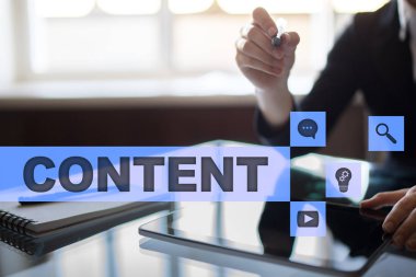 Sanal ekran içerik metni. İş kavramı, teknoloji ve internet. 