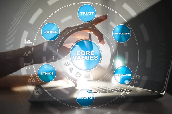 Core values business and technology concept on the virtual screen.