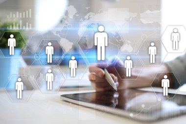 İnsan kaynakları yönetimi, insan kaynakları, işe alım, liderlik ve ekip oluşturma. İş ve teknoloji kavramı.